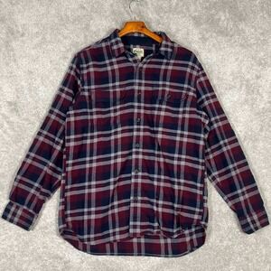 Orton Brothers Mens Flannel Shirt Large Red Blue Plaid Cotton Button Up Heavy